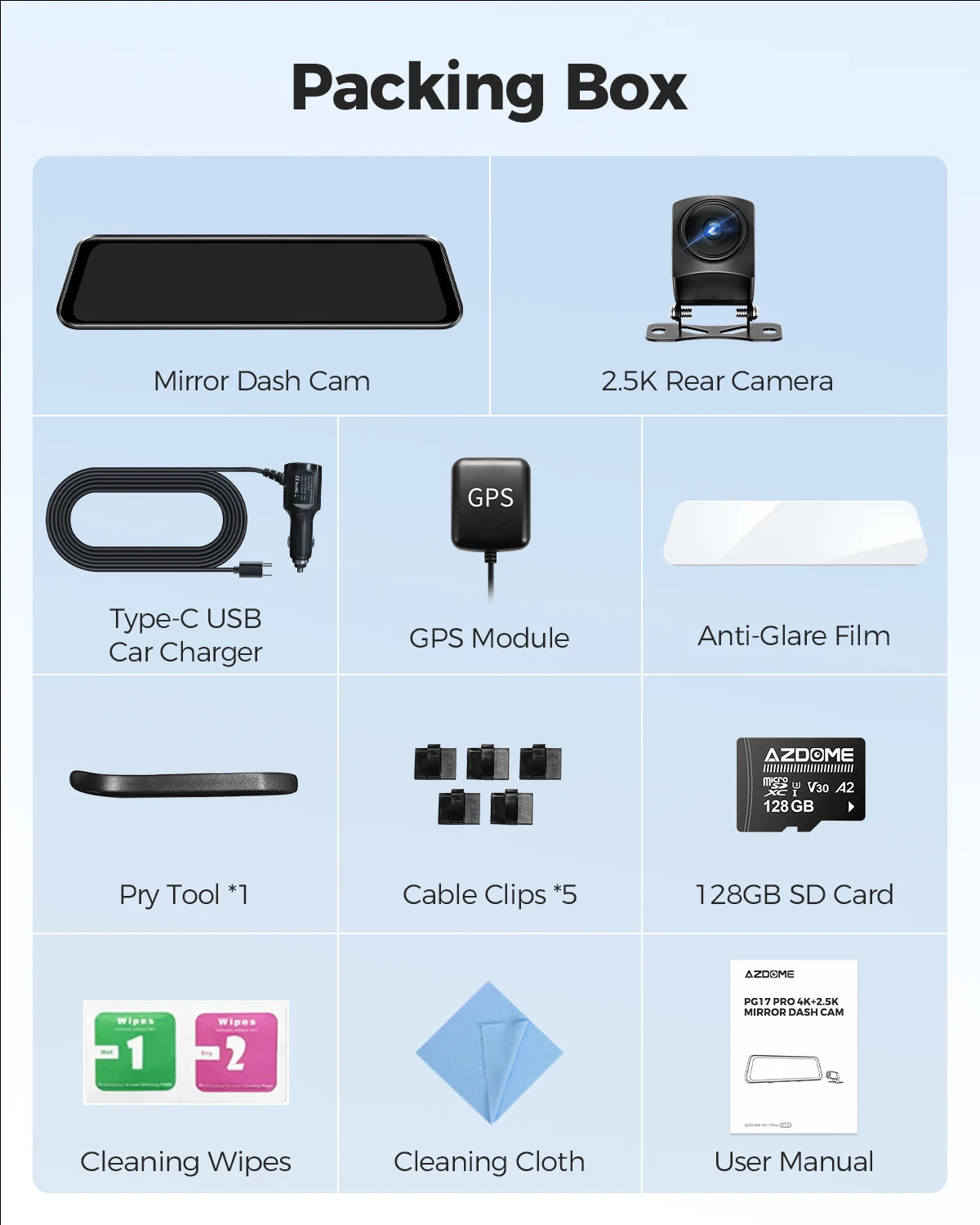 AZDOME 4K+2.5K Dash Cam PG17 Pro Dual HDR Rear View Mirror Camera STARVIS2 Sensor 5G WiFi OTA Upgrade Timeline Playback