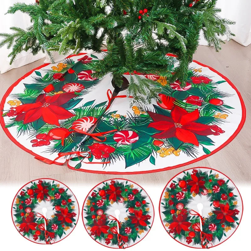 Christmas Tree Skirt Xmas Tree Mat Plush Trees Skirts Flowers Surround Bottom Carpet Base Round Cover Rug New Year Party Decor