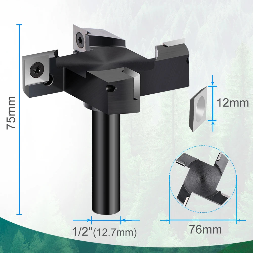 XCAN CNC Spoilboard Surfacing Router Bit 1/2'' Shank  Slab Flattening 3" Cutting Dia. 4-Flutes Wood Planer Bit  Insert Carbide