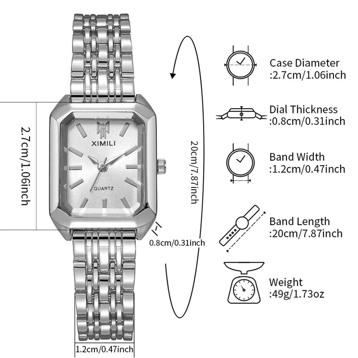 Elegant Women’s Rectangular Quartz Watch. Stainless Steel Bracelet Fashion Timepiece