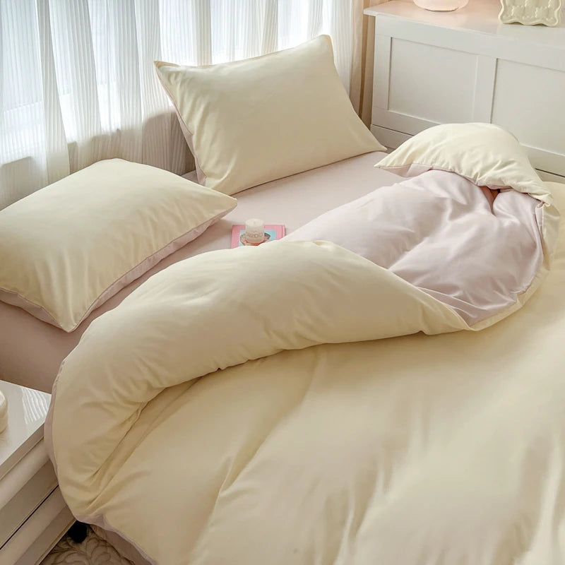 4-Piece Soft Brushed Duvet Cover Set . Solid Color Bedding