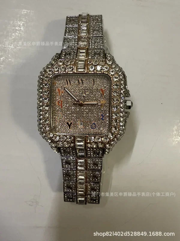 Luxury Iced-Out Square Men’s Watch. Diamond Style Fashion Timepiece