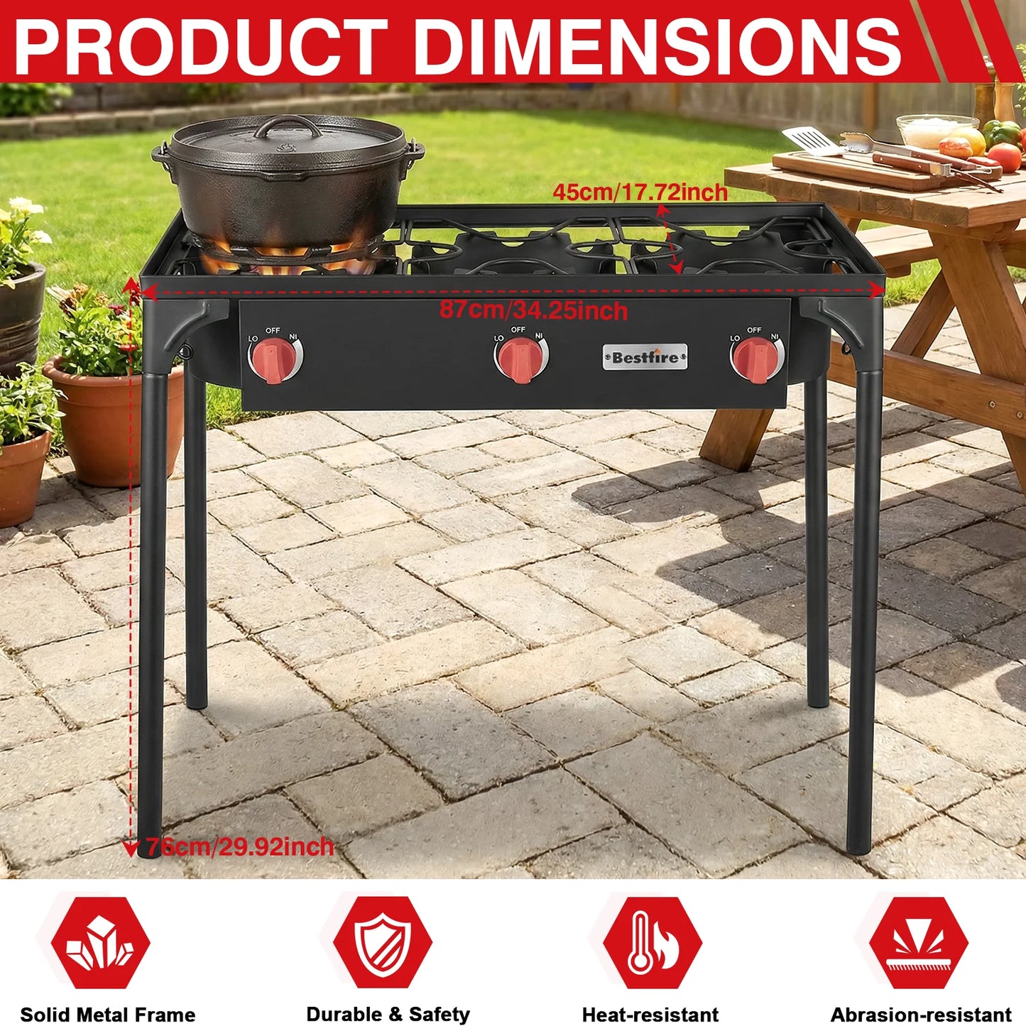 3 Burner Propane Camping Stove with Regulator . High Power Outdoor Gas Cooker for Camping, Tailgating & Backyard Cooking  Description