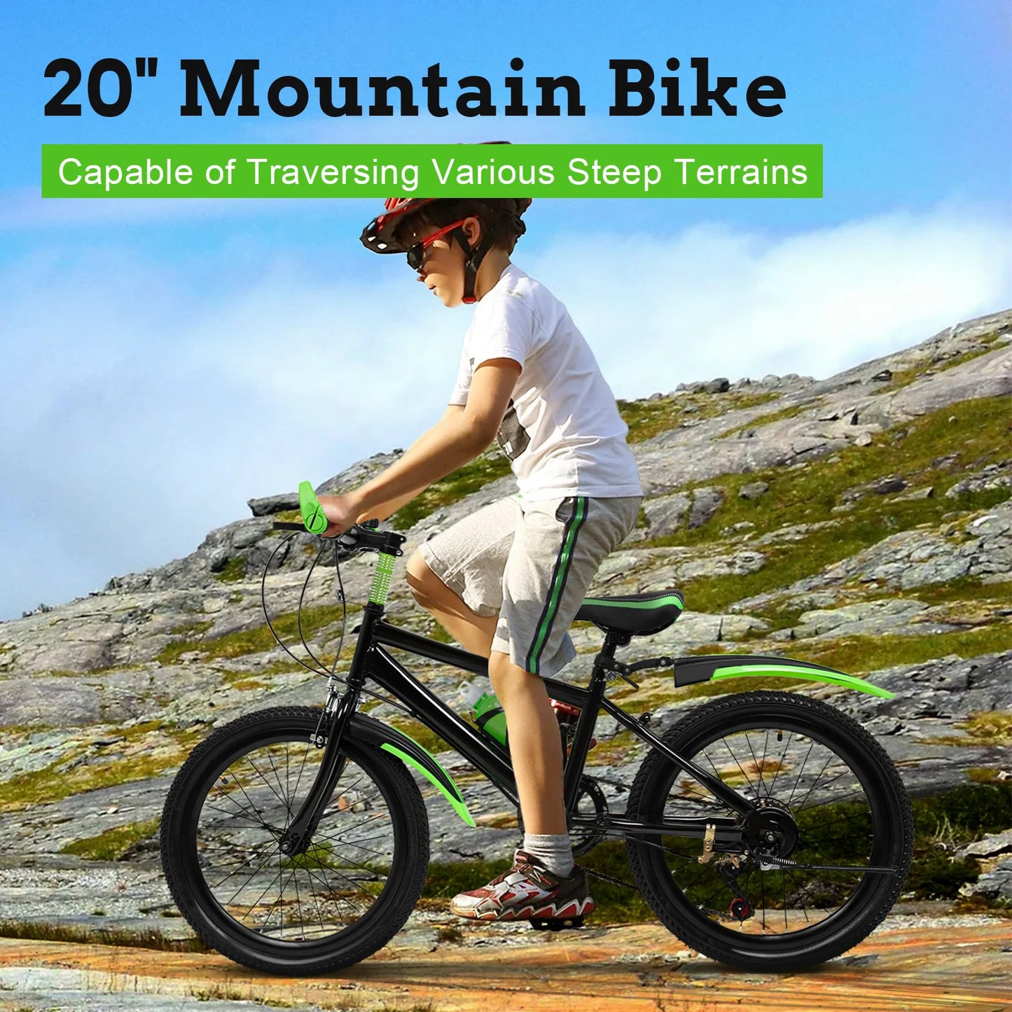 20-Inch 7-Speed Mountain Bike . Adult & Teen Bicycle with Dual Disc Brakes and Adjustable Seat
