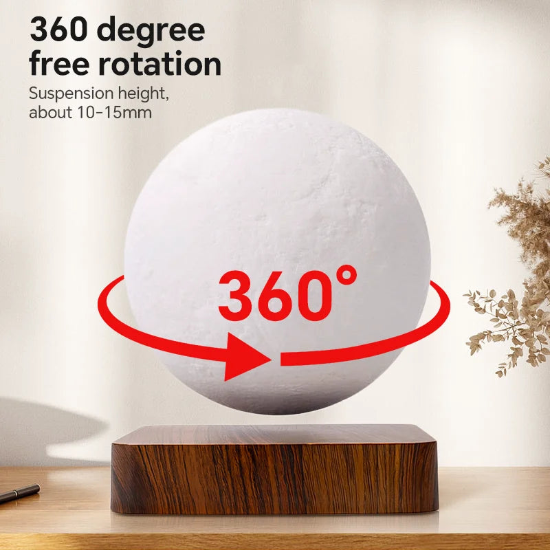 Magnetic Floating Rotating Moon Lamp  Levitating LED Night Light with Wooden Base & 3 Lighting Modes
