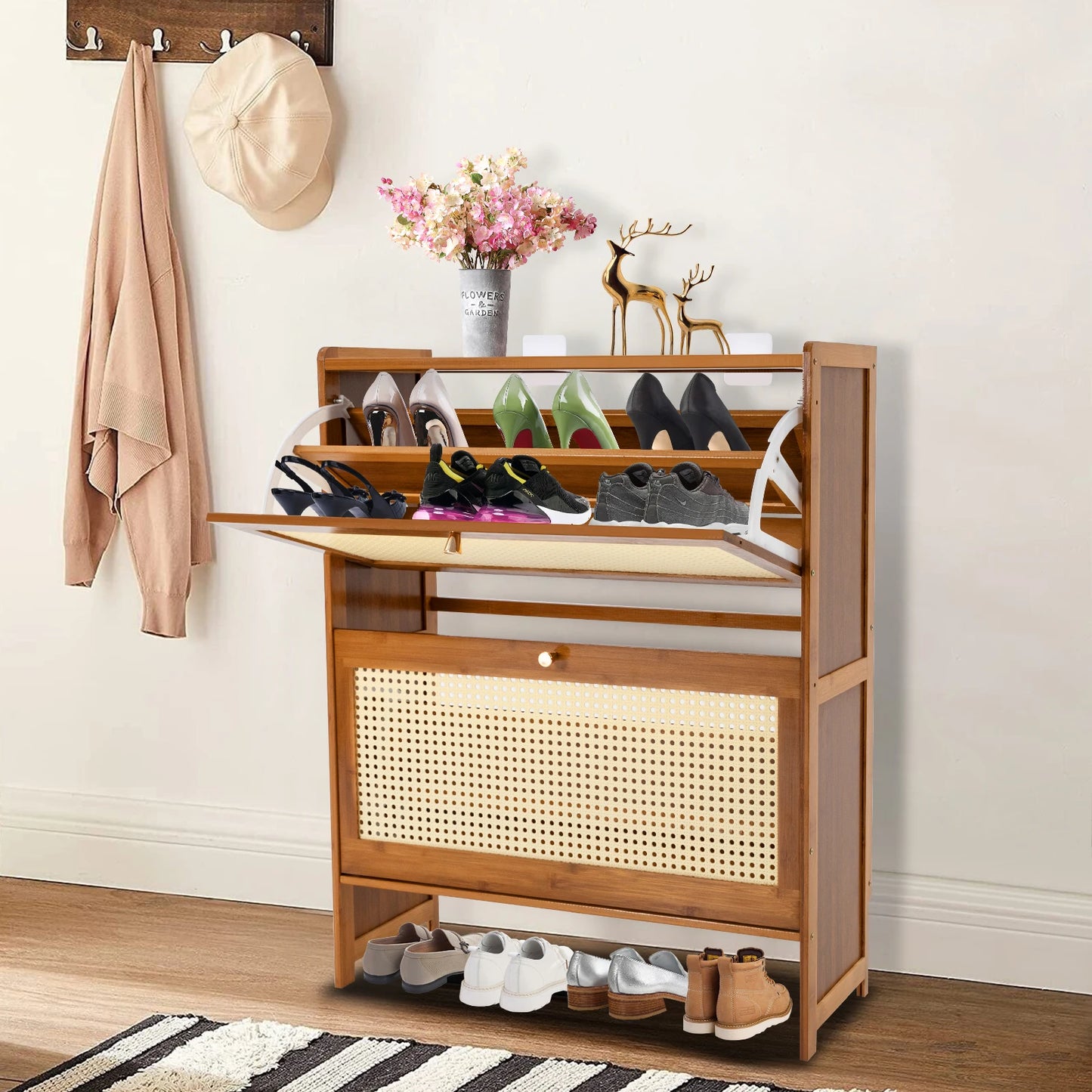 Natural Rattan Shoe Organizer Shoe Rack Shoe-shelf Shelves Storage Cabinet  70*24*87cm