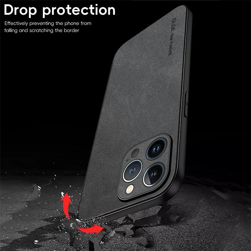 Luxury Leather iPhone Case . Slim Shockproof Protective Phone Cover