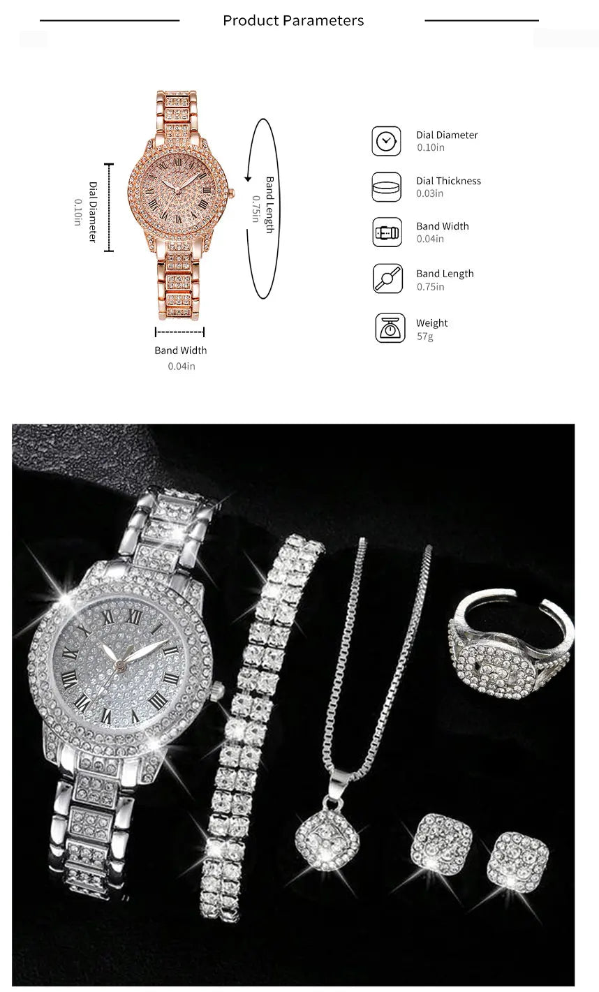 Luxury Women’s Watch & Jewelry Gift Set. Elegant Crystal Fashion Collection