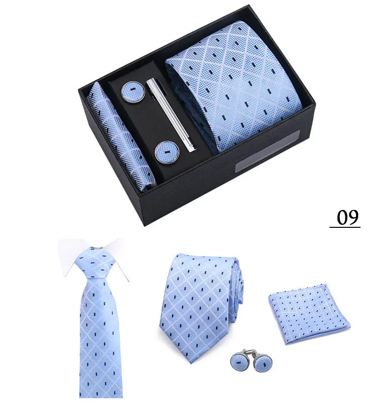 Tie Men With Box Top Quality Business Ties Hanky Cufflink Set Clips Green Necktie Corbatas For Men Wedding In Gift Box Gravatas