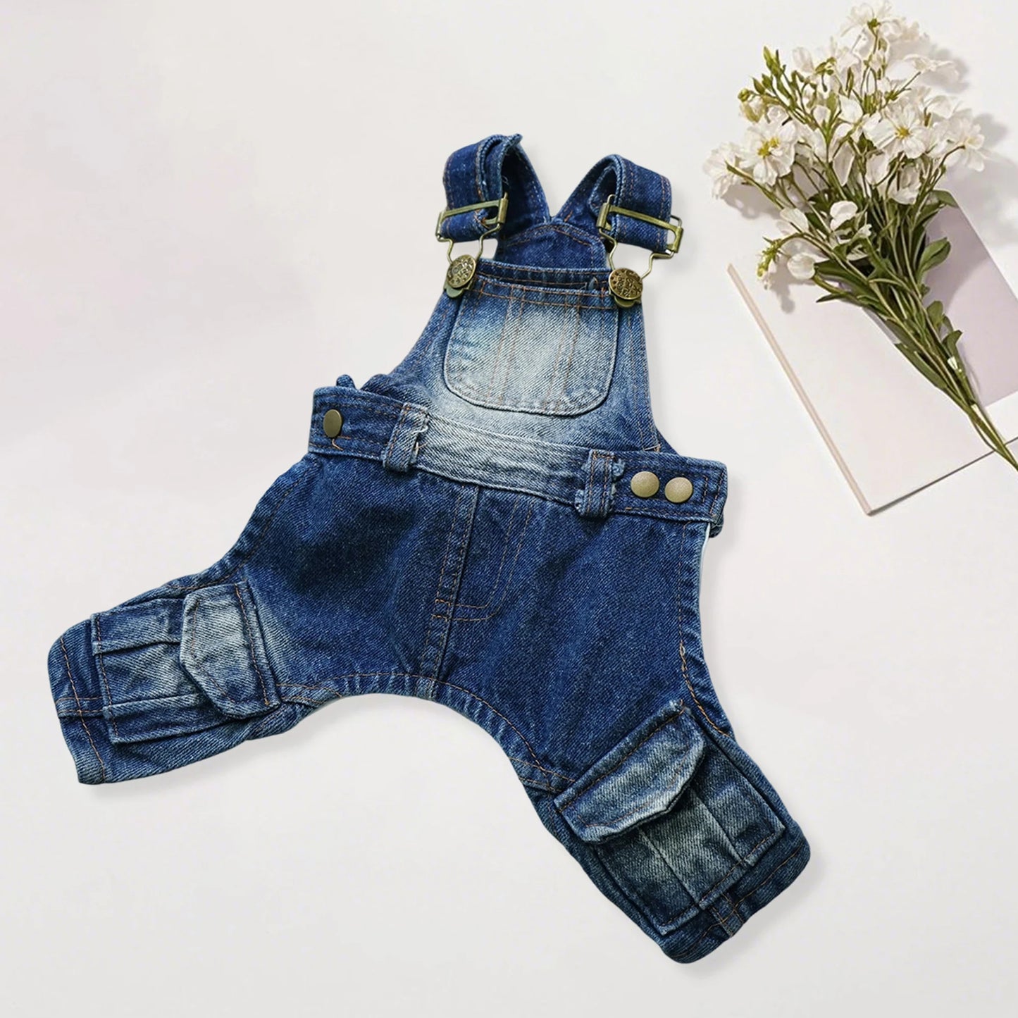 Dog Blue Denim Overalls with Pockets Stylish Distressed Dog Jeans for Small Dogs