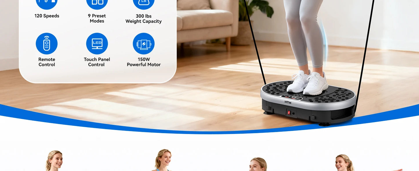 Magnetic Vibration Plate Exercise Machine. 120 Level Full Body Fitness Trainer with Resistance Bands
