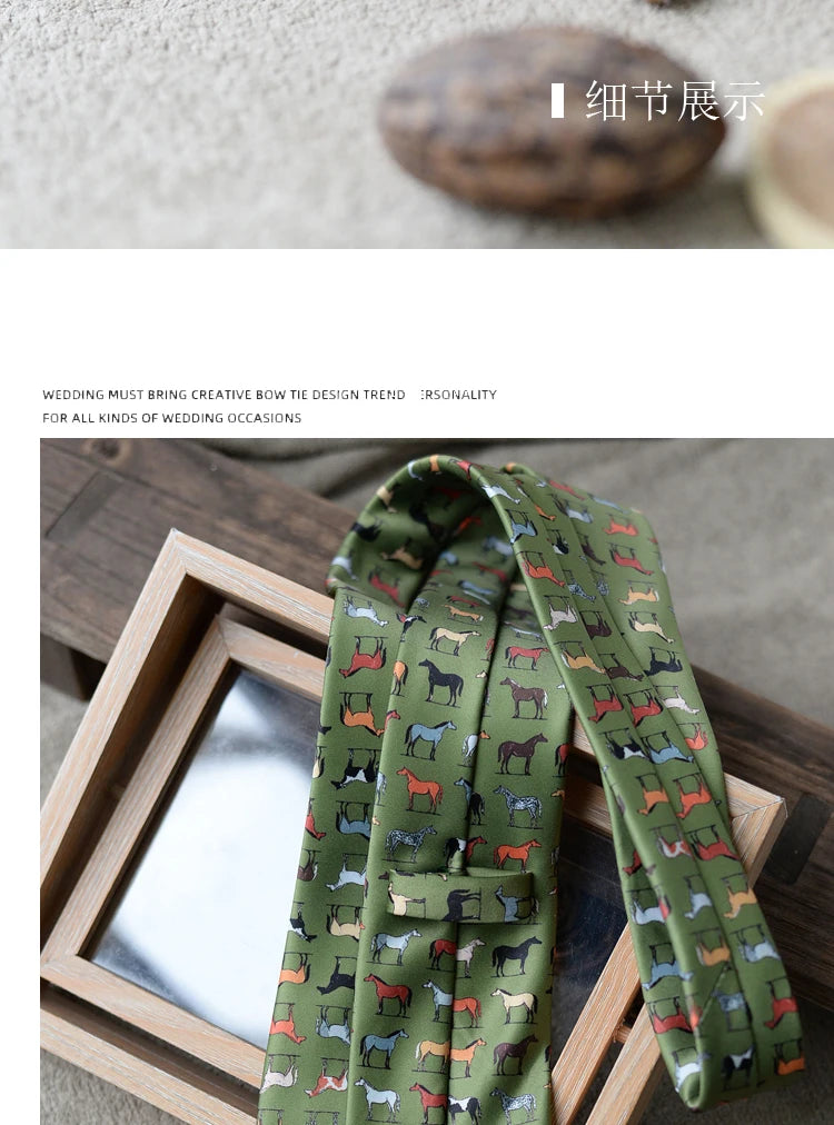 8cm Width New Design Printed Neckties Retro Anchor Animal Green Brown Neck Ties For Men Daily Wear Shirt Tuxedo Accessories Gift