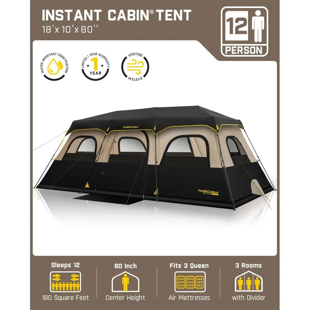 Instant Cabin Camping Tent – 6 to 12 Person Family Tent with 60-Second Setup & Rainfly