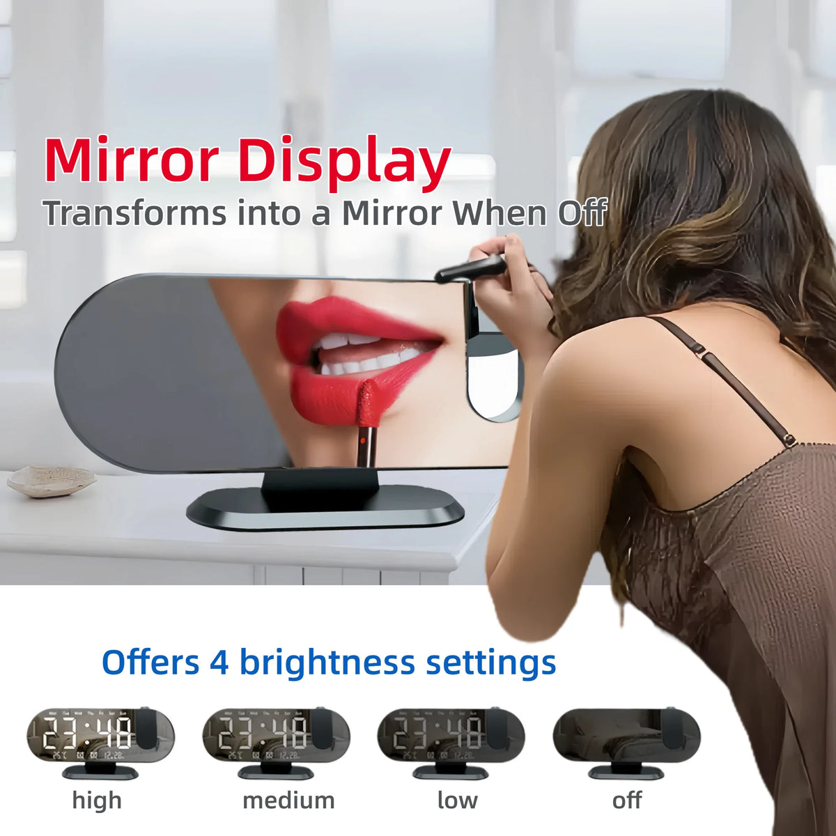 Digital Projection Alarm Clock – 8.8-Inch LED Mirror Display & Dual Alarm