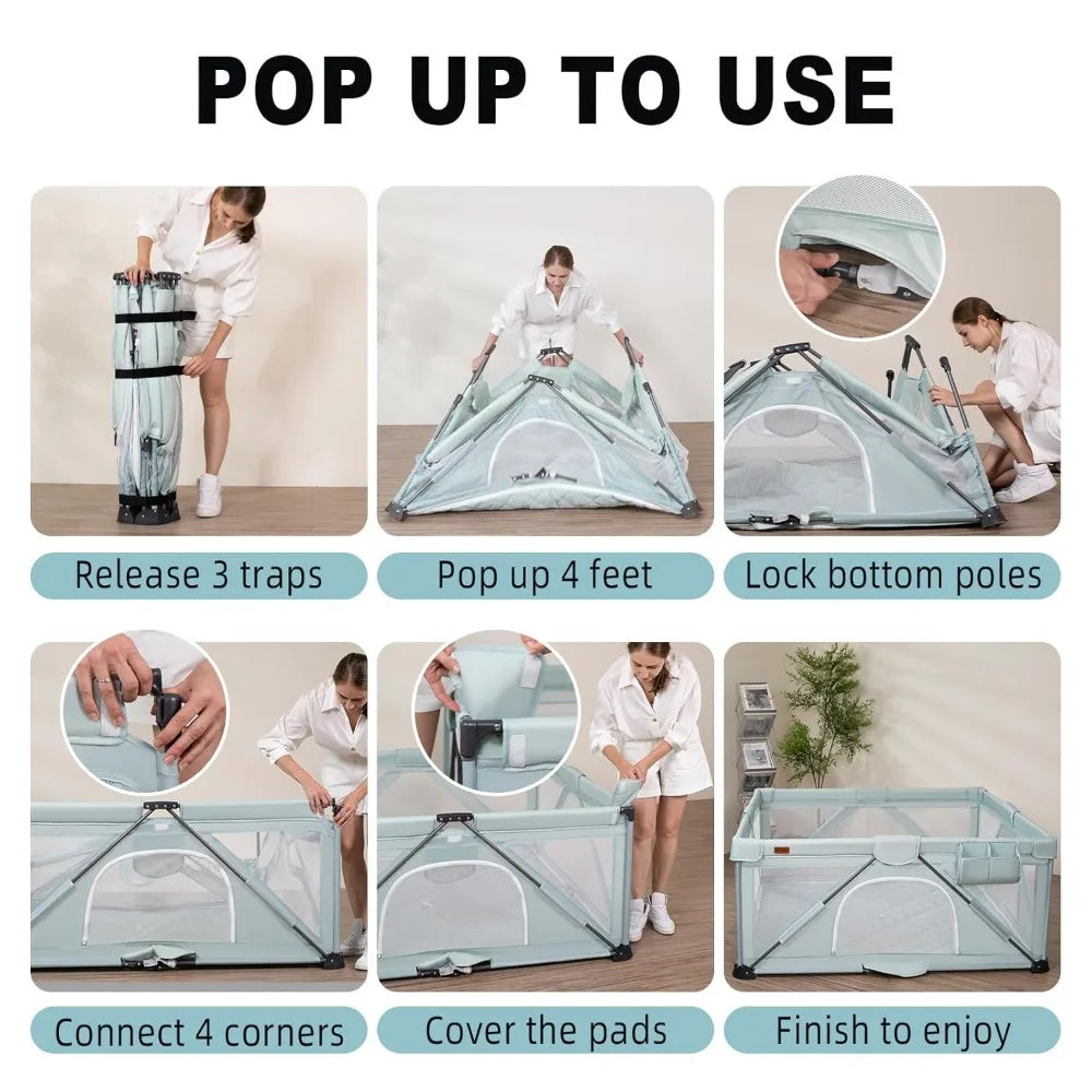 Foldable Baby Playpen Large Playard With Detachable Mat Bag