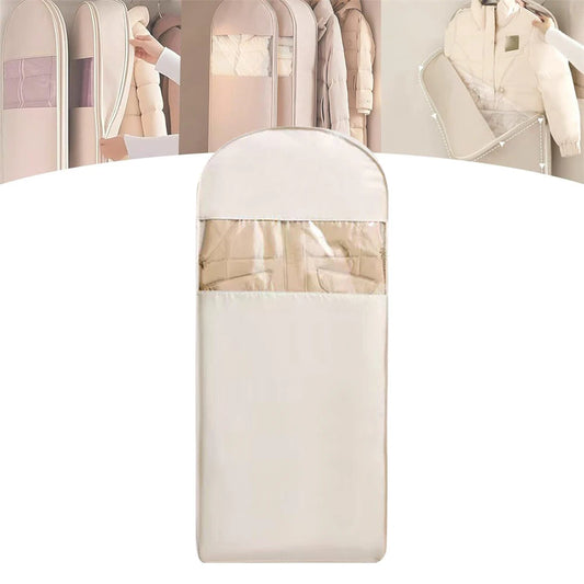 Space Saving Compressed Down Jacket Storage Bag Transparent Hanging Dust Cover With Zipper For Winter Coats Blankets Comforters