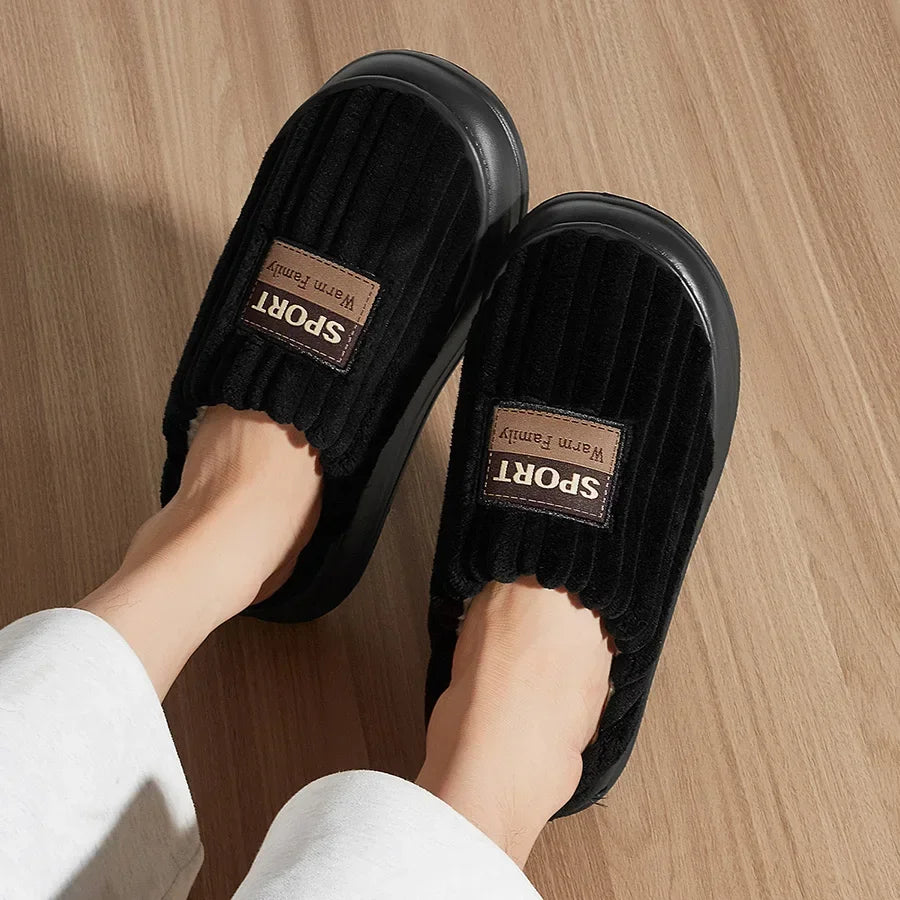 House Slippers For Men Furry Cozy Memory Foam Round Toe Couple Shoes Warm Winter Soft Plush Slippers