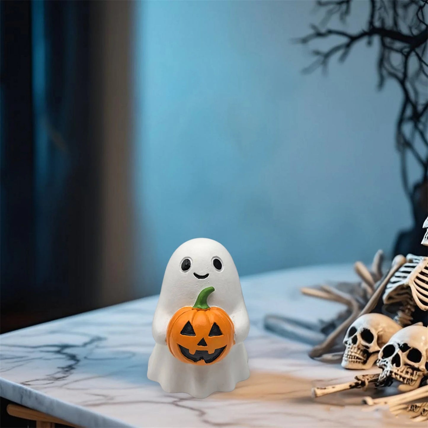 Halloween Resin Figurines Set Mini Witch Cat Pumpkin Ghosts