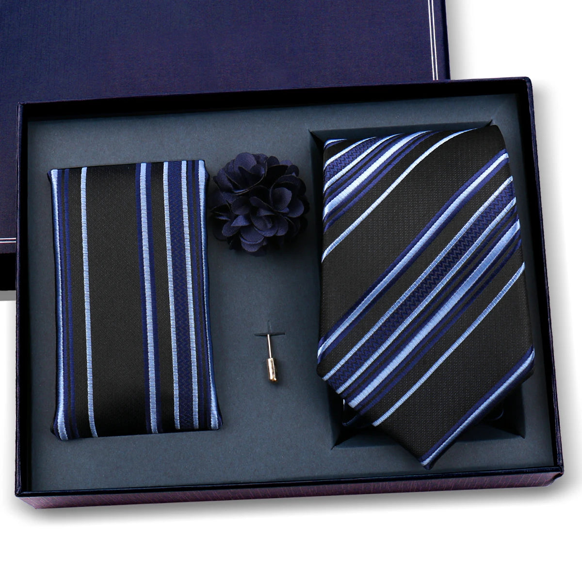 Luxury Men’s Paisley Necktie Gift Set. Silk Tie, Pocket Square, Cufflinks & Gift Box for Weddings & Business