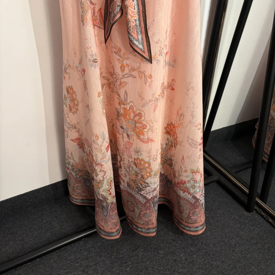 Women’s Floral Print Tie Waist Maxi Dress | Sleeveless Summer Boho Slip Dress