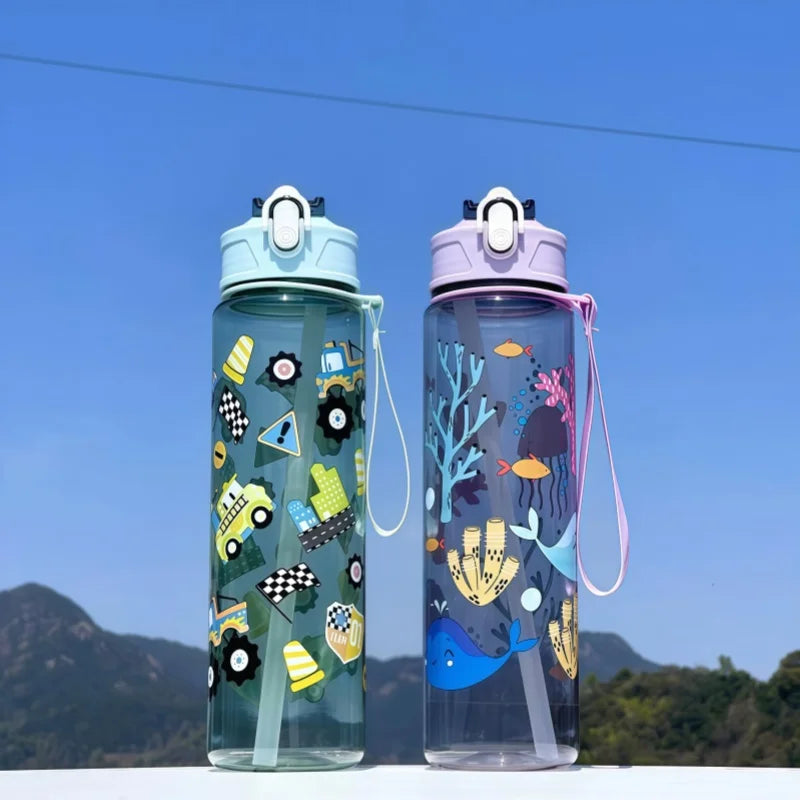 750ml Dinosaur Kids Water Bottle with Straw. Leakproof Sports & School Drinking Cup