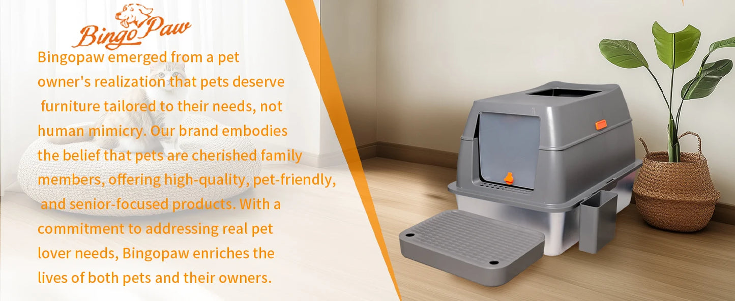 Enclosed Stainless Steel Cat Litter Box with Lid for Extra Large Cats Kitty Semi-open Design