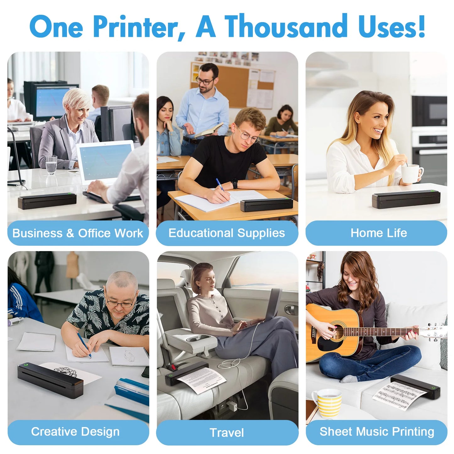 Portable Wireless Thermal Printer for A4, Letter, A5 & B5 Documents, Bluetooth Inkless Mobile Printer for Home, Office & Travel
