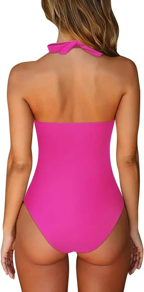 Women’s Slimming Halter One-Piece Swimsuit | Tummy Control V-Neck Bathing Suit