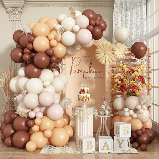 Brown Balloons Garland Arch Kit for Thanksgiving Fall Autumn Decorations Retro Brown Nude Balloons with Tan Ivory and Burnt Ora