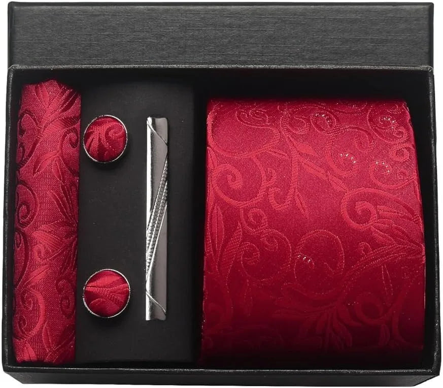 Luxury 100% Silk Paisley Floral Men’s Necktie Set | Business Tie with Matching Pocket Square & Formal Accessories