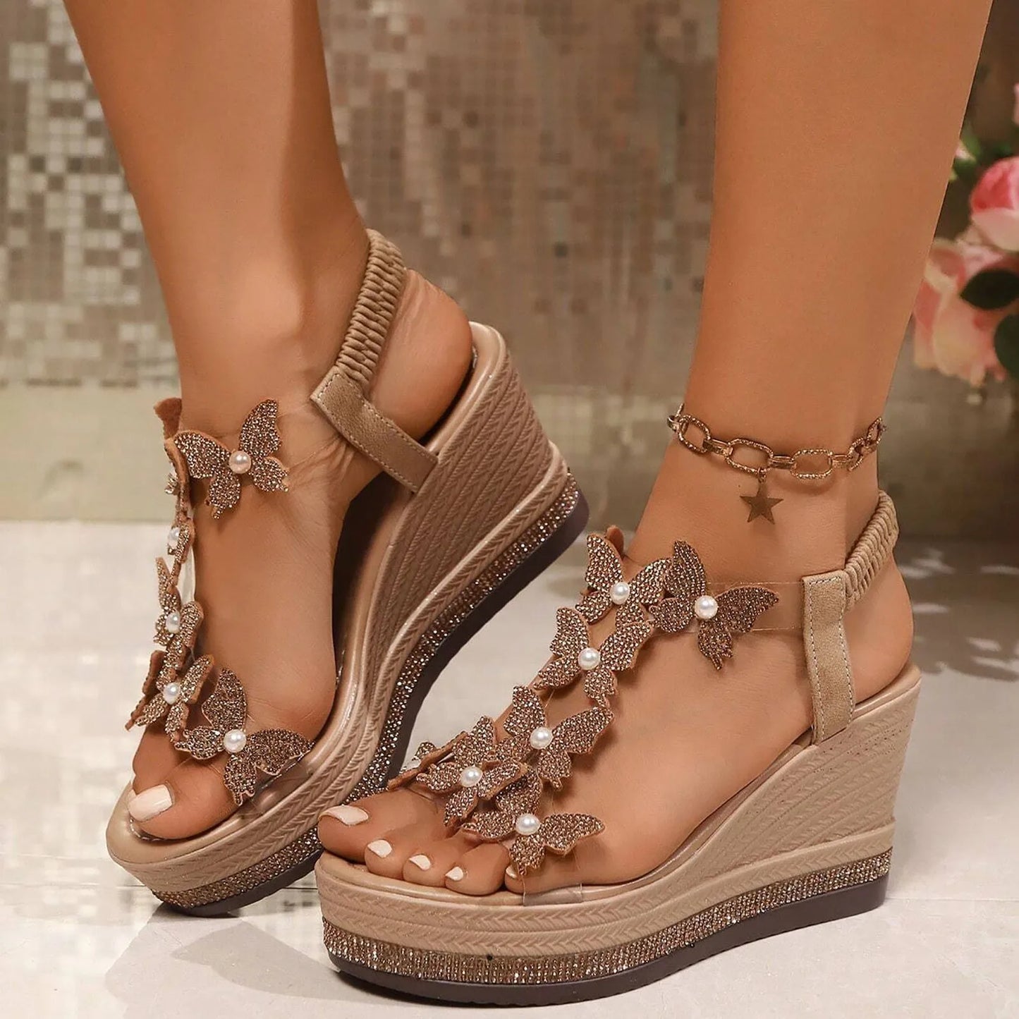 Elegant Butterfly Wedge Heel Sandals for Women