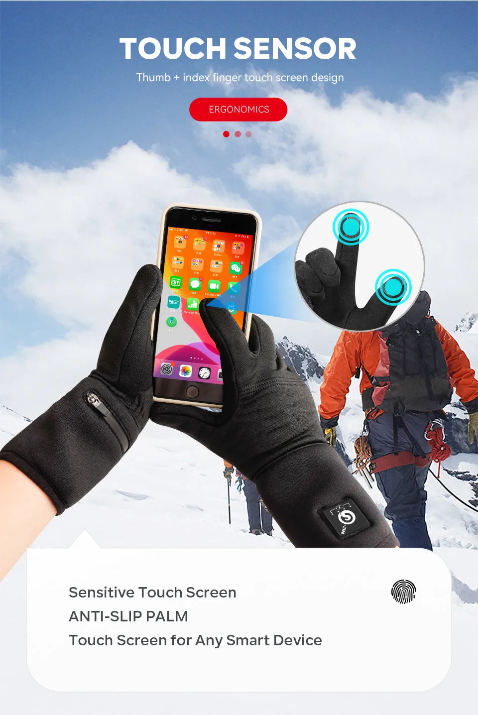 Savior Heat Electric Heated Glove Liners for Men Women Rechargeable Battery Heating Riding Ski Snowboarding  Cycling Thin Gloves