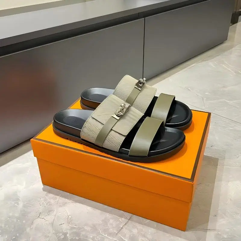 Luxury Women’s Leather Buckle Slide Sandals
