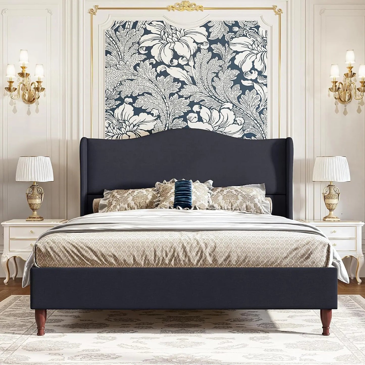 Upholstered Platform Bed with Tall Padded Headboard