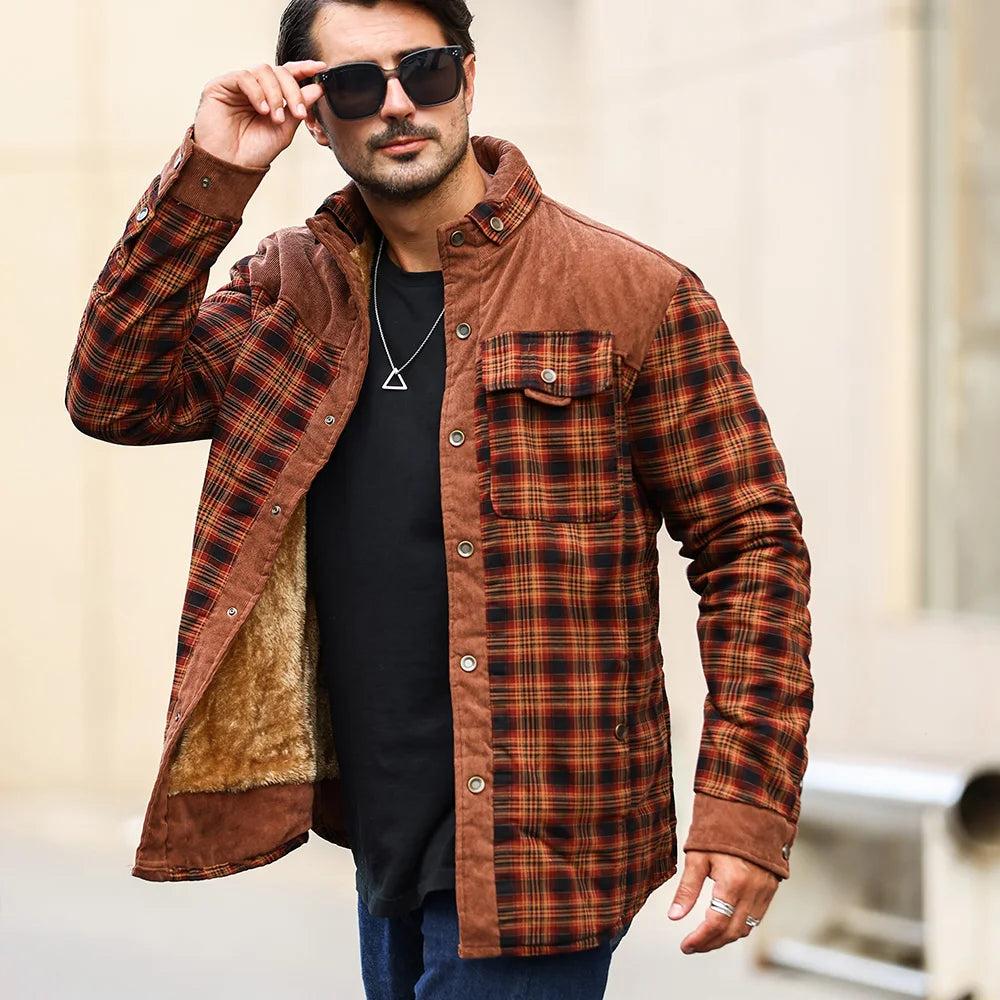 Men’s Sherpa Lined Plaid Bomber Jacket