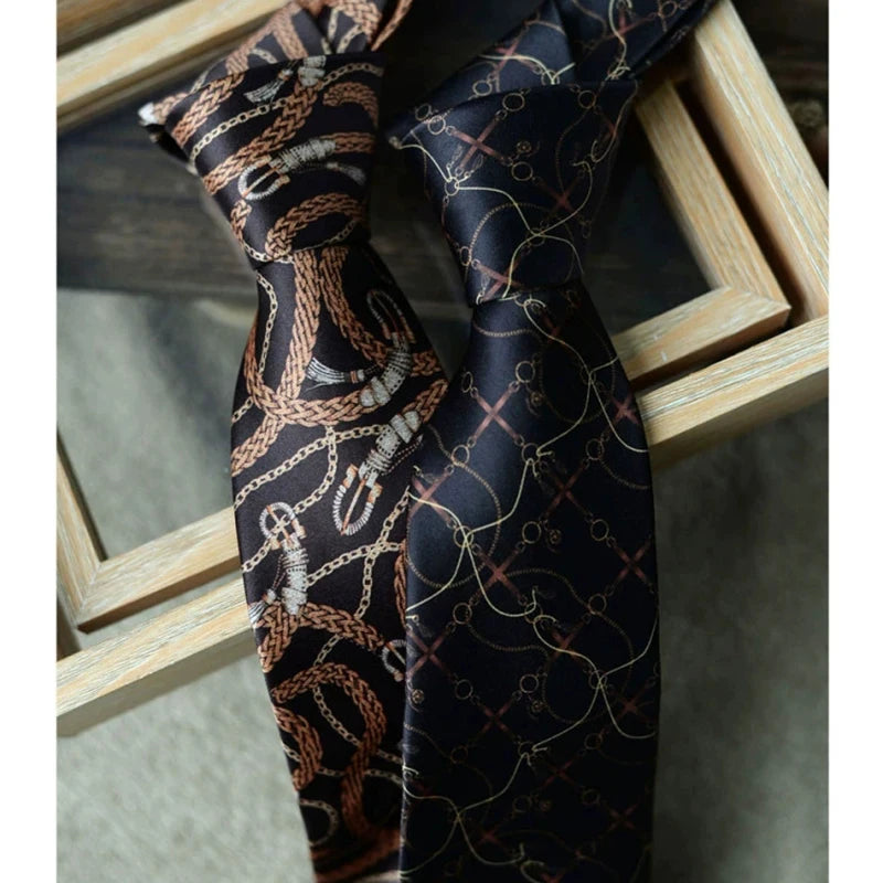 8cm Width New Design Printed Neckties Retro Anchor Animal Green Brown Neck Ties For Men Daily Wear Shirt Tuxedo Accessories Gift