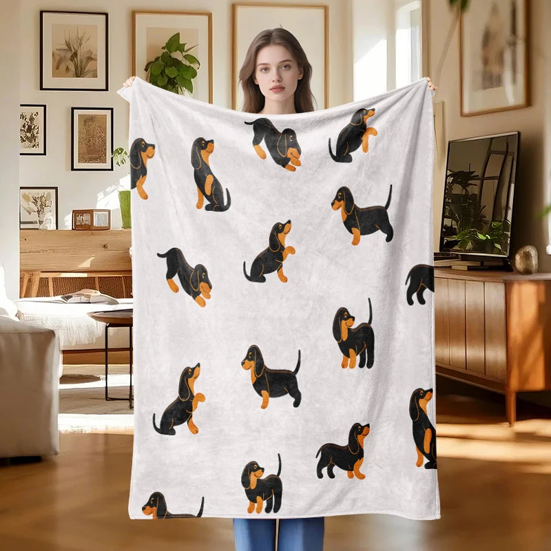 A Dachshund dog flannel blanket, soft and comfortable plush cute puppy, suitable for bedroom living room sofa sofa holiday gift