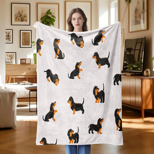 A Dachshund dog flannel blanket, soft and comfortable plush cute puppy, suitable for bedroom living room sofa sofa holiday gift