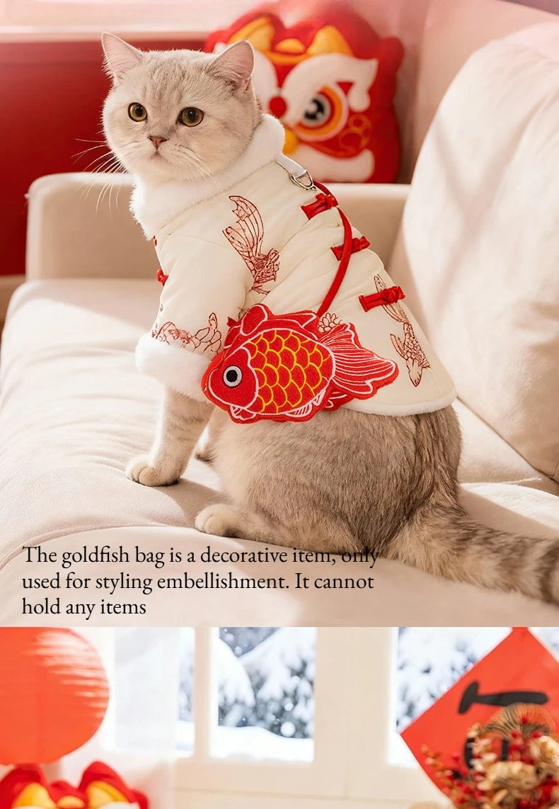 New Year Dog Dragon Robe Costume Warm Cat Cheongsam Winter Pet Vest of The Tang Dynasty Christmas Coat for Cat Teddy Bichon Dogs