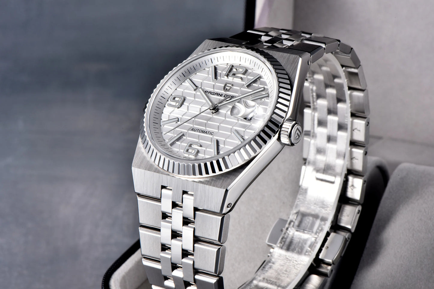PAGANI DESIGN Men’s Automatic Luxury Watch,  Sapphire Crystal Stainless Steel Waterproof Mechanical Wristwatch with 3D Rhombus Dial