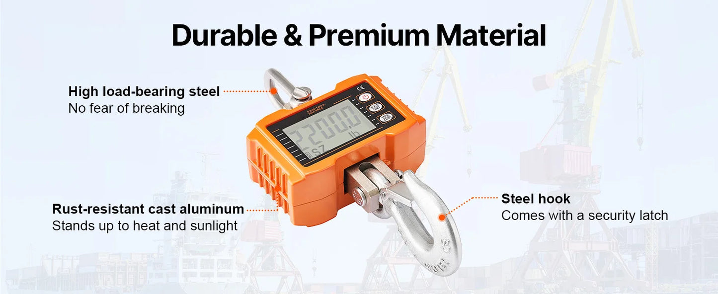 SucceBuy 1000kg/2000kg Digital Hanging Scale Portable with Remote Control Factory Crane Scale LCD Backlight Industrial Scales