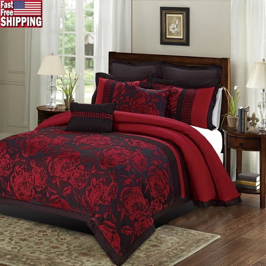 Dutrieux 8 Piece Luxury Floral Queen Comforter Set Bedding