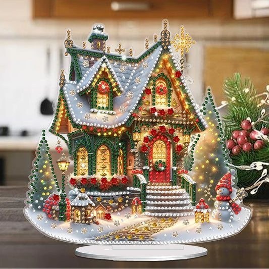 2D Acrylic Christmas House Colorful Light House Table Top Diamond Painting Ornament Kits DIY Diamond Art Tabletop Decorations