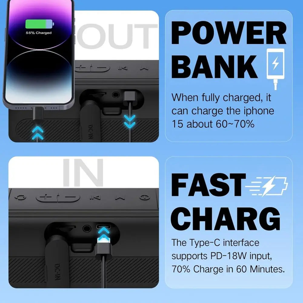 Portable Wireless Bluetooth Speaker with Stereo Sound, Magnetic Mount, LED Light Show & 24-Hour Playtime