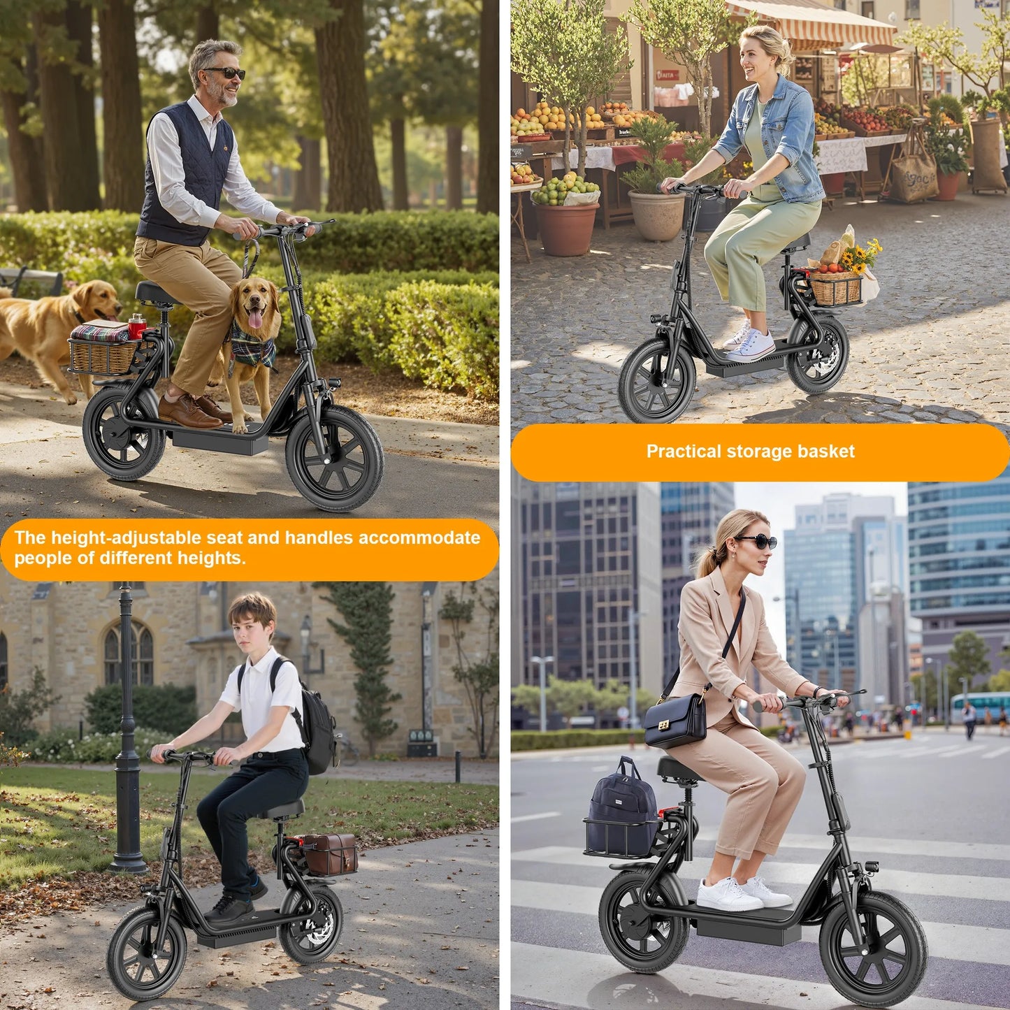 500W Electric Scooter with Seat  Folding Commuter E-Scooter for Adults, 22 MPH Top Speed & Long-Range Battery