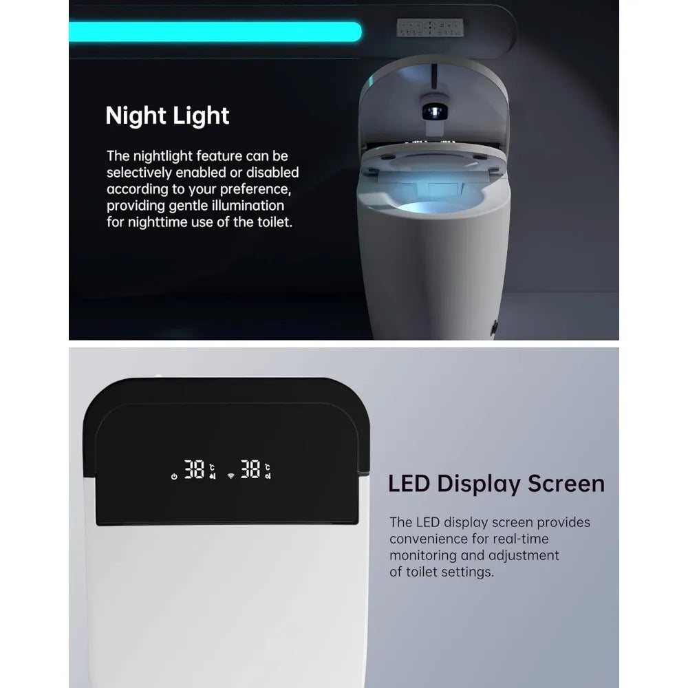 Smart Toilet,One Piece Bidet Toilet for Bathroom with Auto Open & Close Lid and Seat,Warm Water and Dry,Heated Seat,Foot Sensor