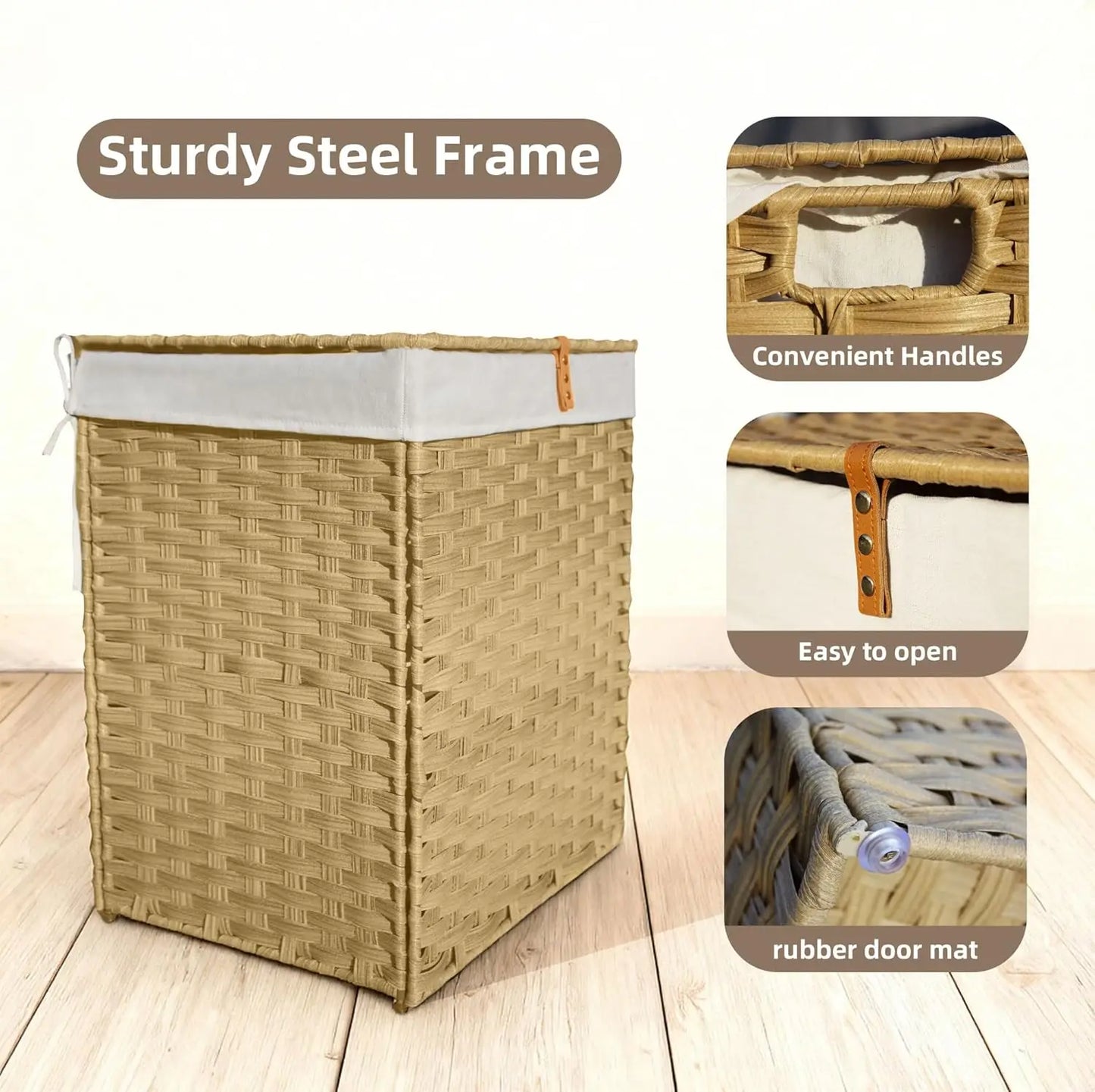 Wicker Laundry Hamper with Lid.Large-Capacity Handwoven Laundry Basket