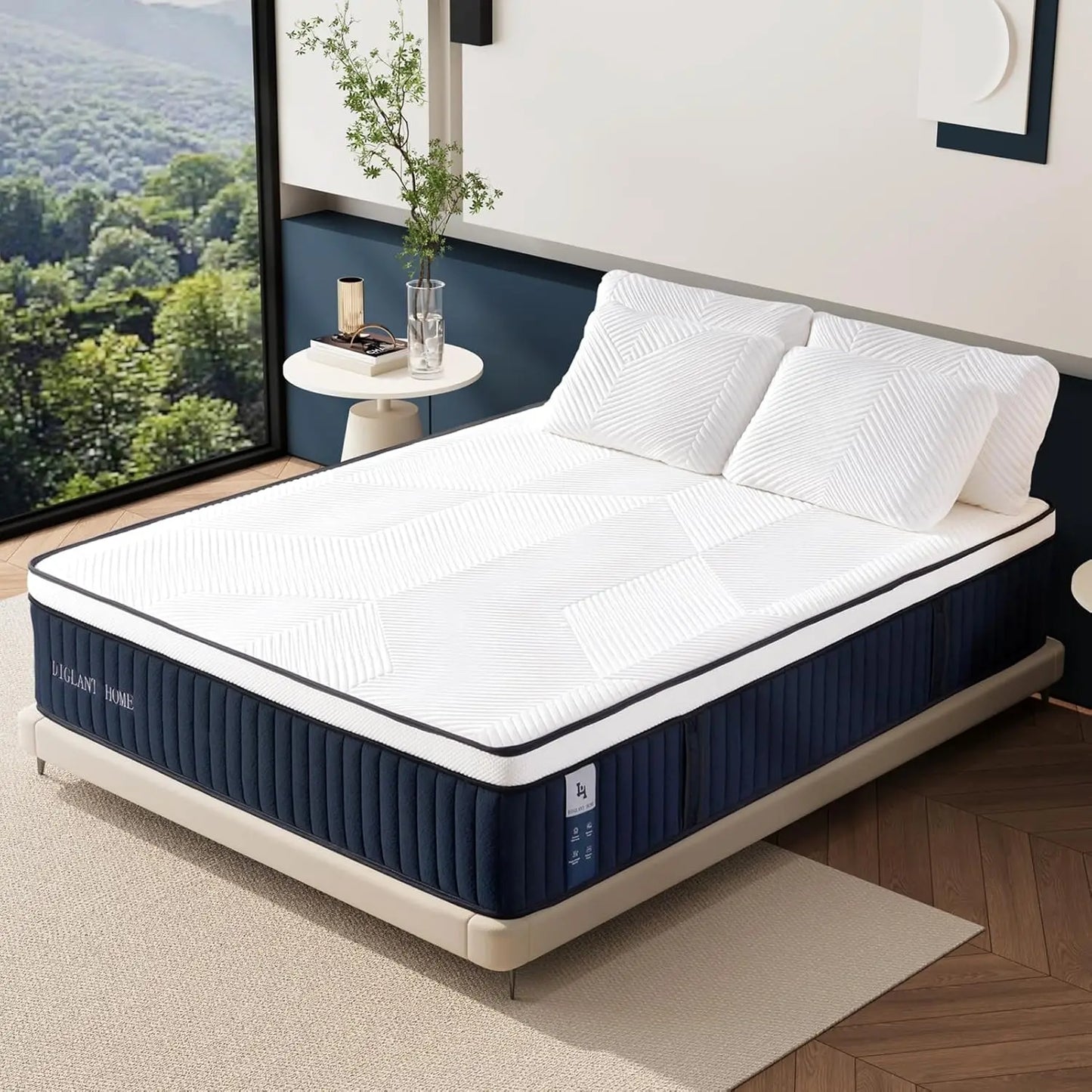 King Mattress 14Inch Euro Top Memory Foam Hybrid Mattress Medium Plush Feel Pocket Springs King Size Mattress for Pressure Relie