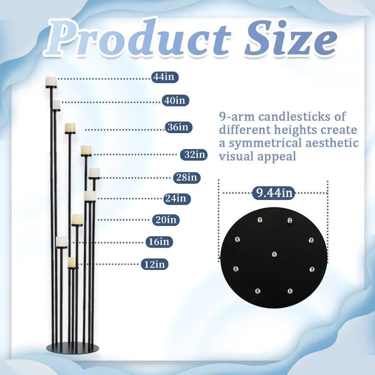 10-Piece Black Tall Floor Candle Holder Set. Elegant Metal Candelabra Stands for Weddings, Parties & Home Décor