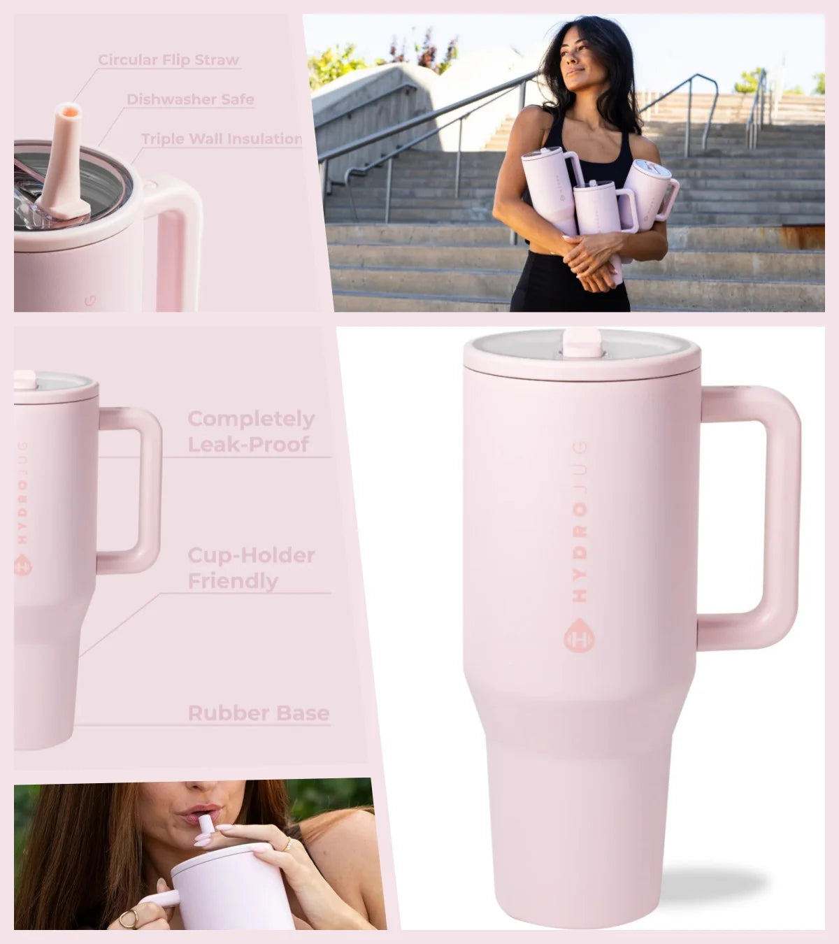 40 oz Insulated Travel Tumbler with Handle & Flip Straw .Leakproof Water Bottle for Travel, Work & Fitness